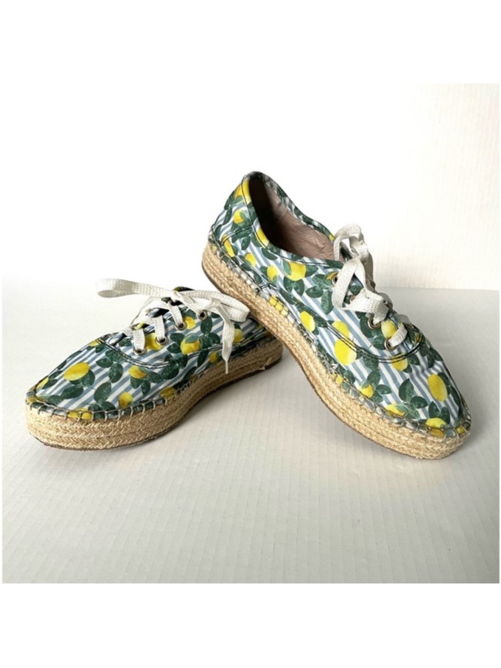 Gianni Bini Dunnigan Lemon Stripe Platform Espadrille‎ Shoes Women’s size 8